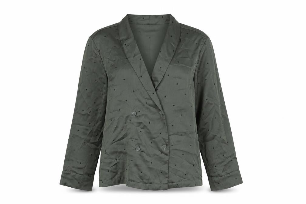 H&M Womens Green Polka Dot Polyester Basic Button-Up Size M V-Neck