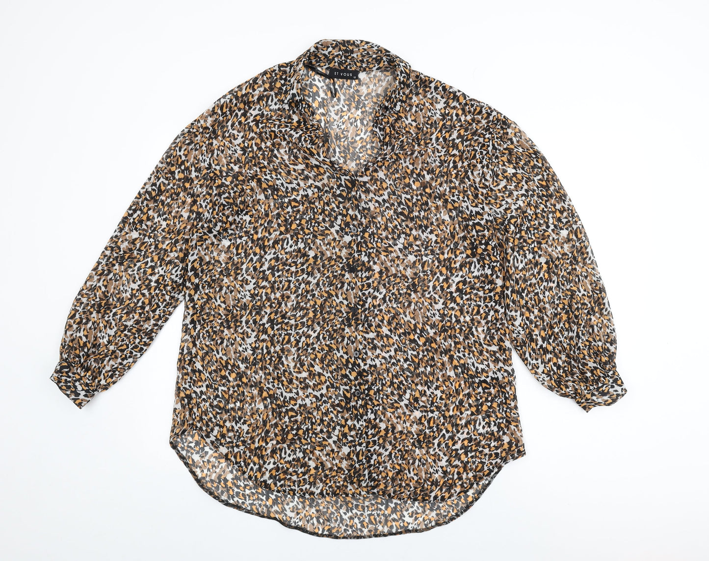 Et Vous Womens Multicoloured Animal Print Polyester Basic Button-Up Size 12 Collared