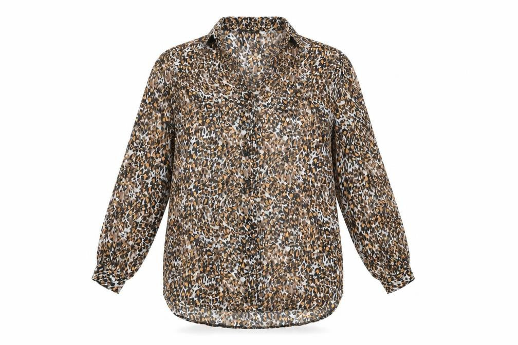 Et Vous Womens Multicoloured Animal Print Polyester Basic Button-Up Size 12 Collared