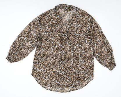 Et Vous Womens Multicoloured Animal Print Polyester Basic Button-Up Size 12 Collared