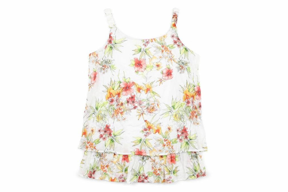 MILADYS Womens White Floral Nylon Basic T-Shirt Size 12 Round Neck