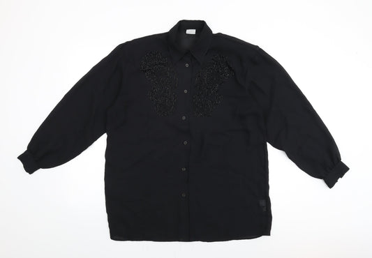 Elsie Whiteley Womens Black Polyester Basic Button-Up Size 12 Collared