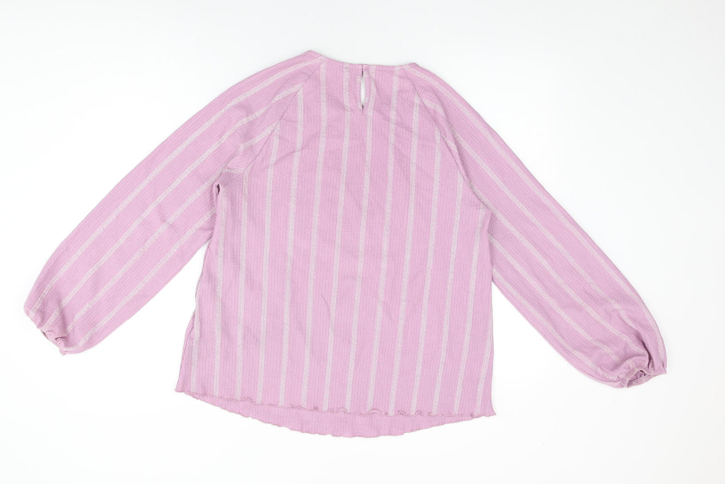 Marks and Spencer Womens Purple Striped Polyester Basic T-Shirt Size 12 Round Neck