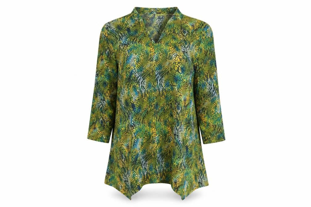 Attitudes Womens Green Geometric Polyester Basic T-Shirt Size M V-Neck