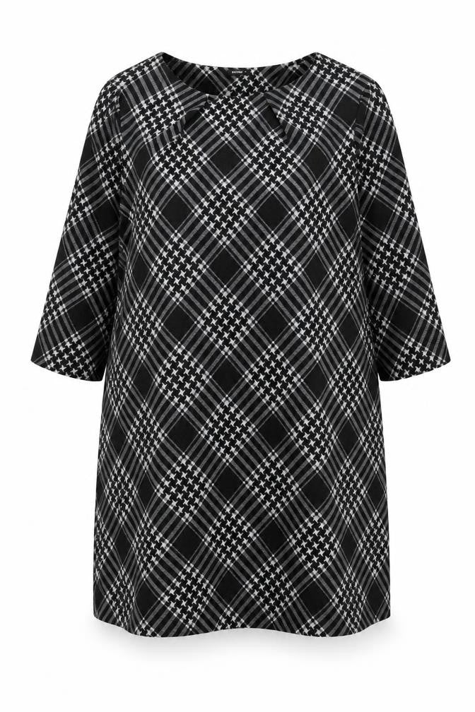 Roman Womens Black Geometric Polyester Shift Size 18 Round Neck Pullover