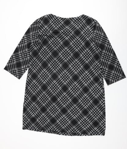 Back view of Roman women’s black geometric polyester shift, size UK 18, round neck pullover