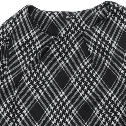 Close-up detail of Roman women’s black geometric polyester shift, size UK 18, round neck pullover