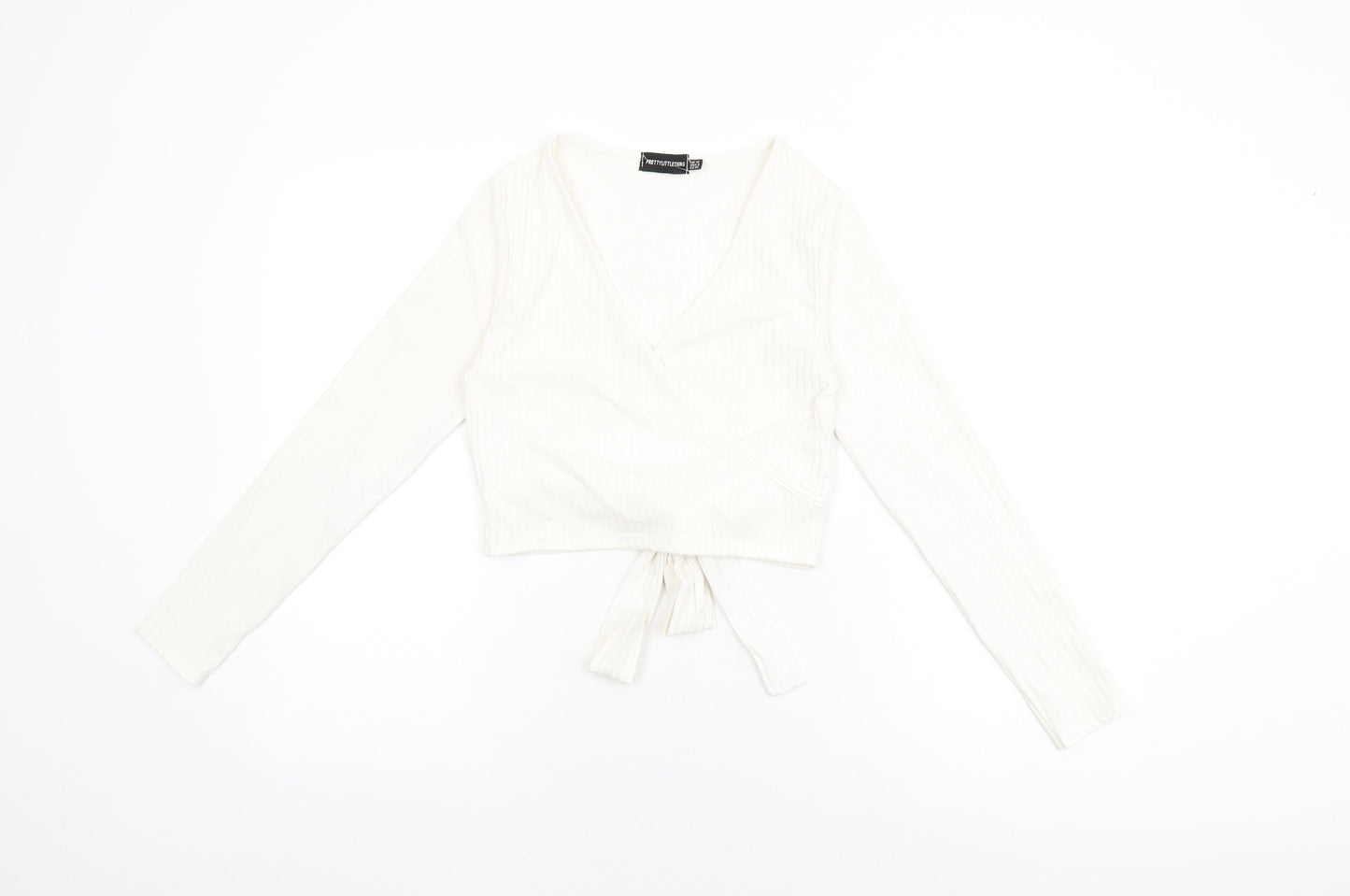PRETTYLITTLETHING Womens White Polyester Wrap T-Shirt Size 10 V-Neck