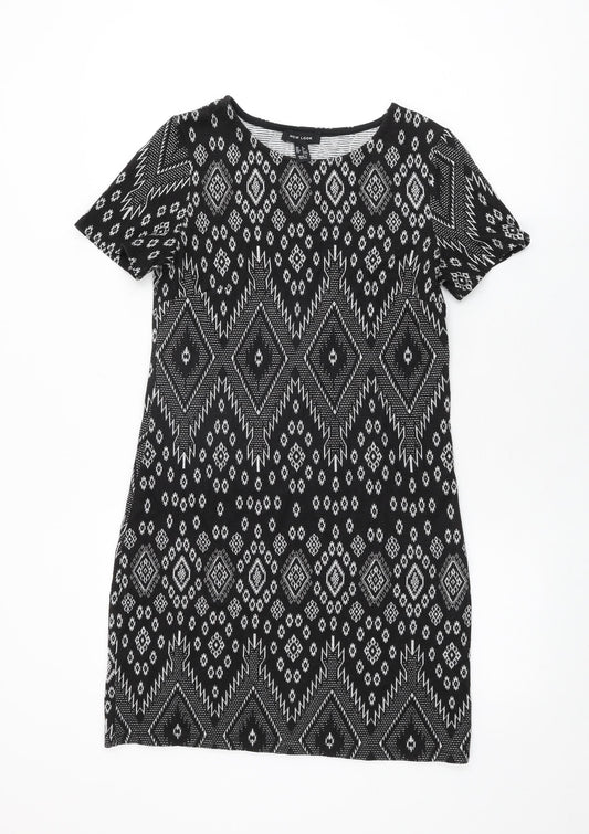 New Look Womens Black Geometric Viscose Mini Size 6 Round Neck Pullover