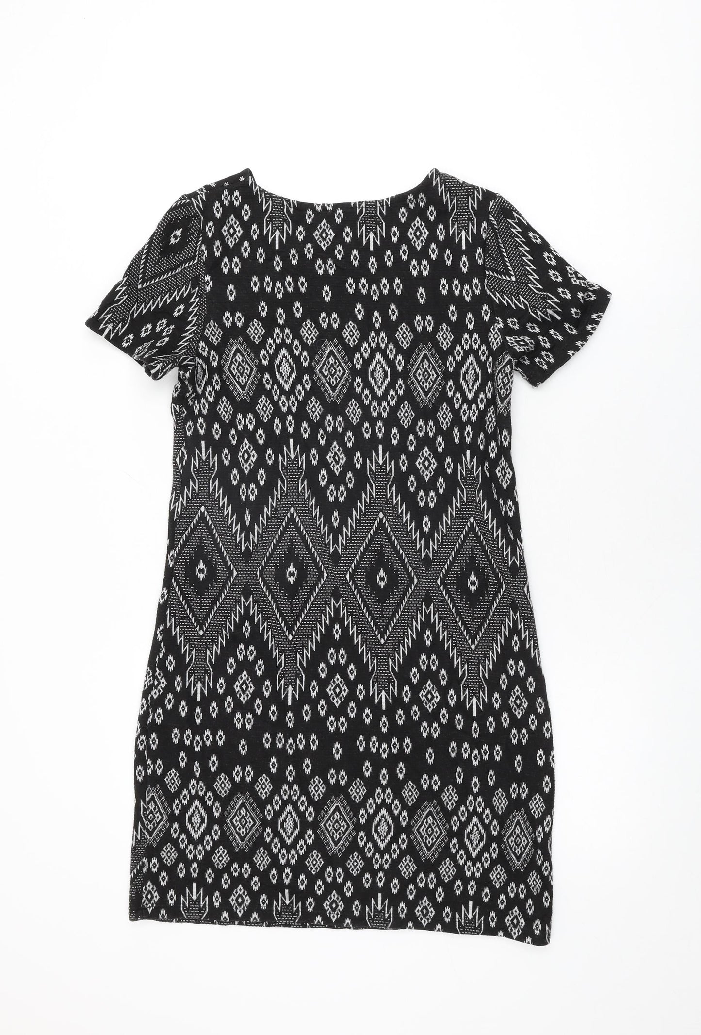 New Look Womens Black Geometric Viscose Mini Size 6 Round Neck Pullover