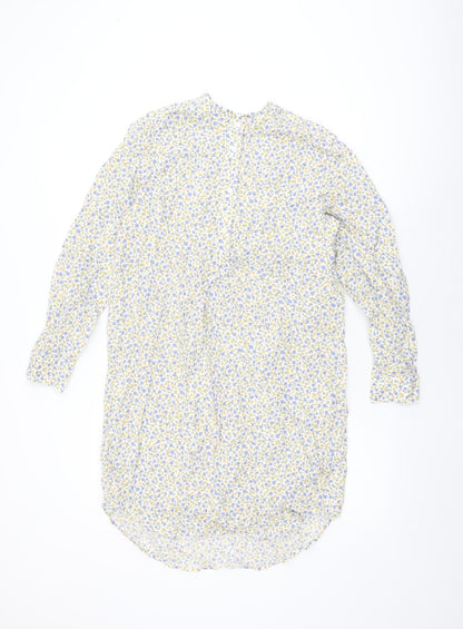 Lands' End Womens White Floral Cotton Shift Size S Round Neck Button