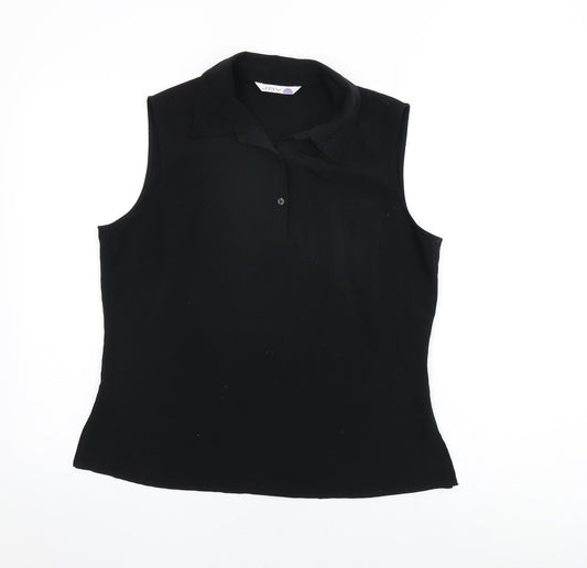 JDV Womens Black Polyester Basic T-Shirt Size 16 Collared