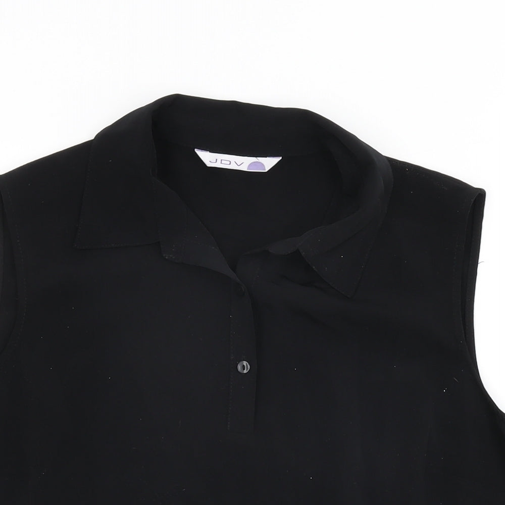 JDV Womens Black Polyester Basic T-Shirt Size 16 Collared