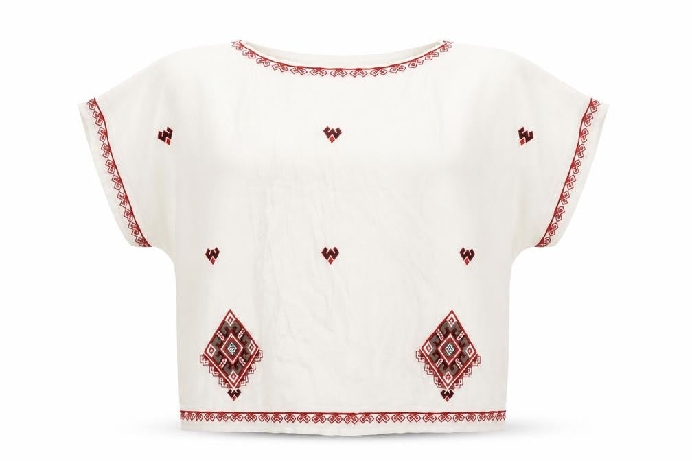 NEXT Womens White Geometric Viscose Basic Blouse Size 6 Round Neck