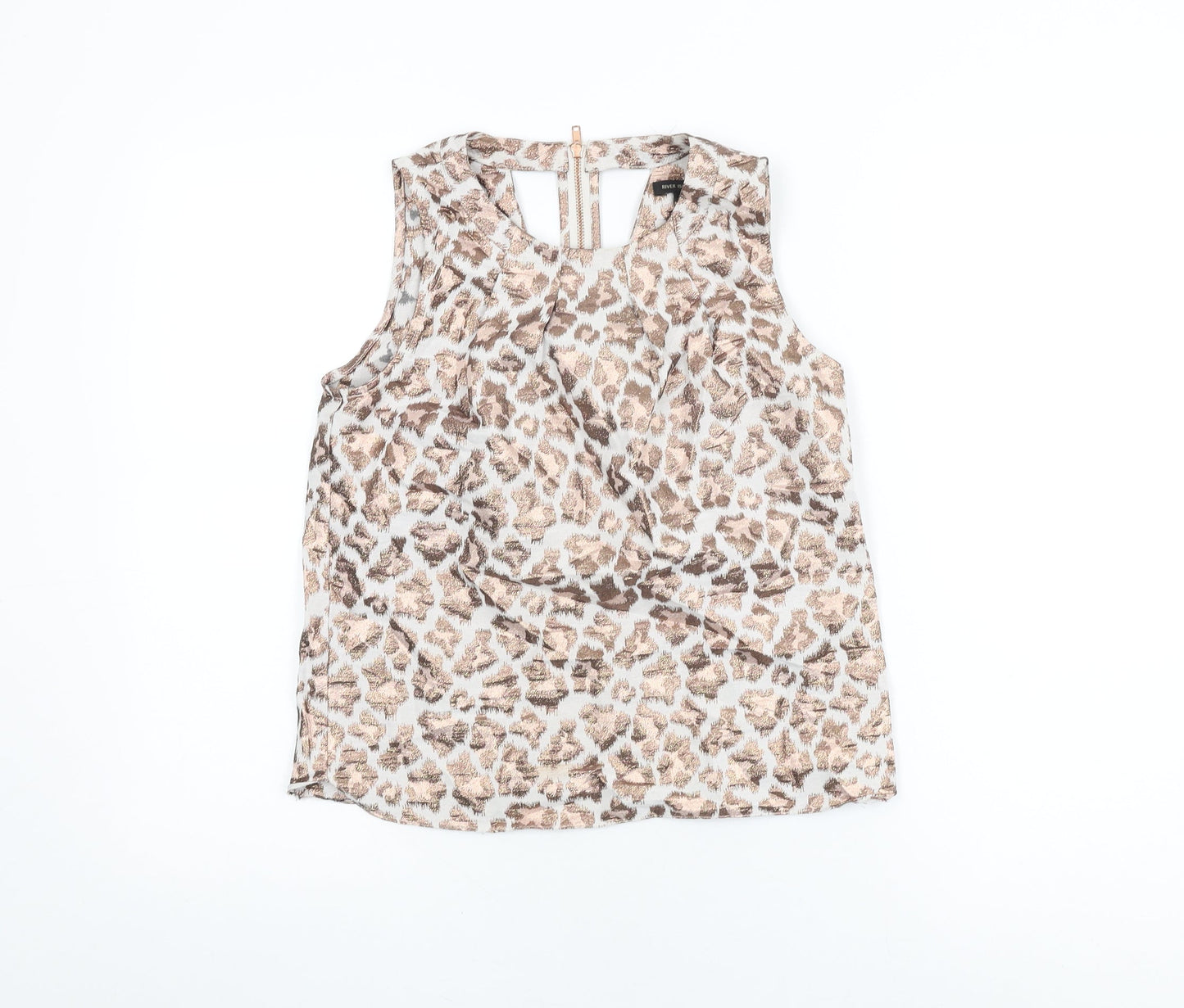 River Island Womens White Animal Print Polyester Basic T-Shirt Size 8 Round Neck