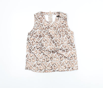 River Island Womens White Animal Print Polyester Basic T-Shirt Size 8 Round Neck