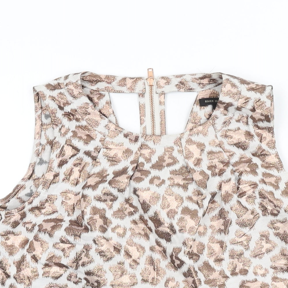 River Island Womens White Animal Print Polyester Basic T-Shirt Size 8 Round Neck