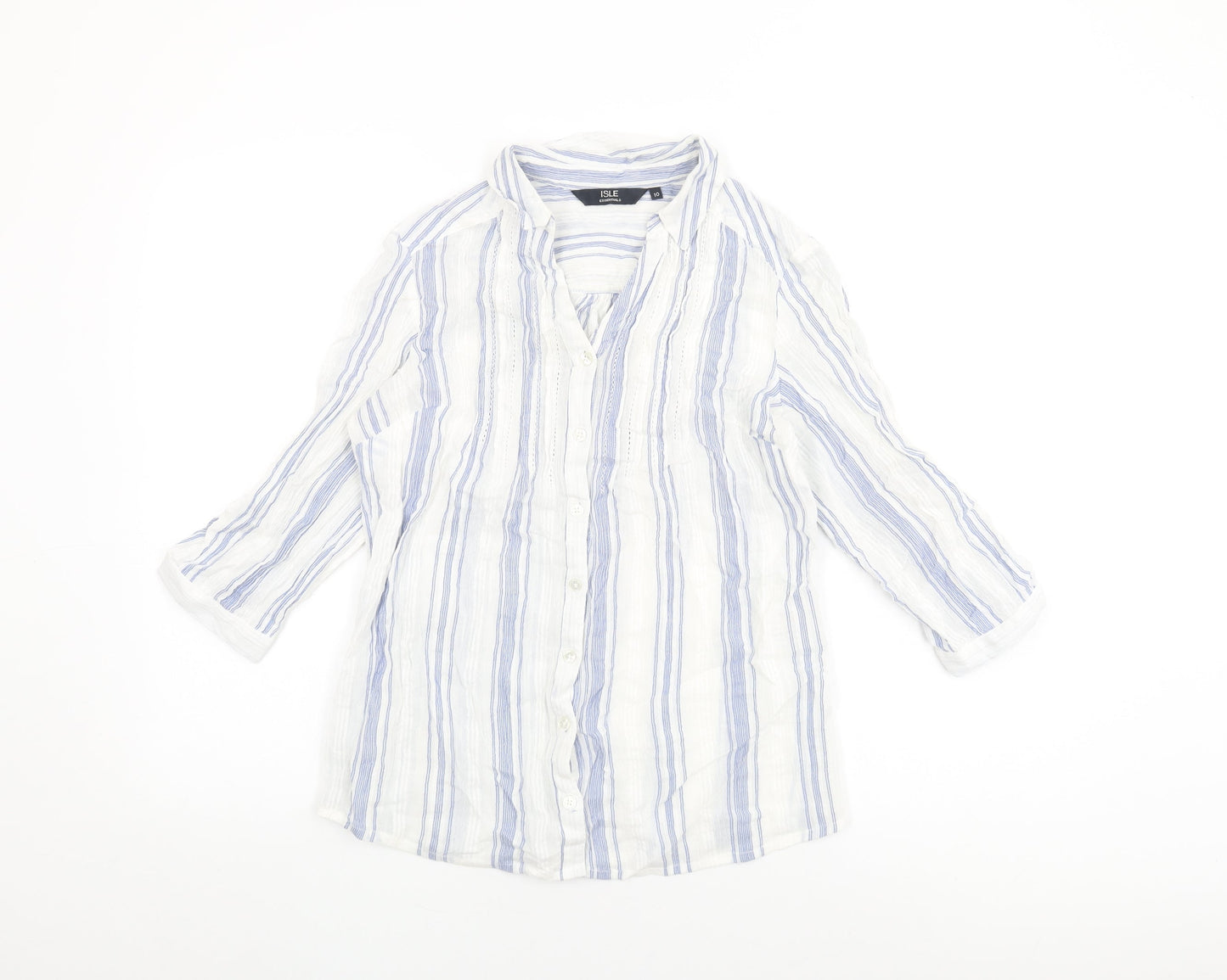Isle Essentials Womens White Striped Cotton Basic Button-Up Size 10 Collared