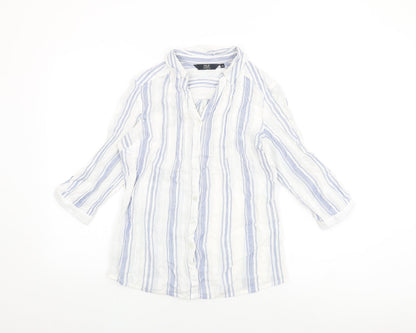 Isle Essentials Womens White Striped Cotton Basic Button-Up Size 10 Collared