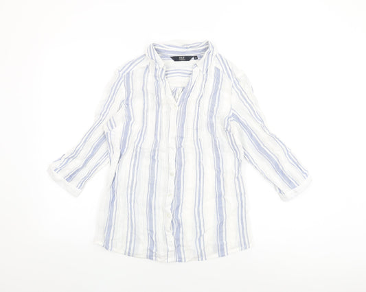 Isle Essentials Womens White Striped Cotton Basic Button-Up Size 10 Collared