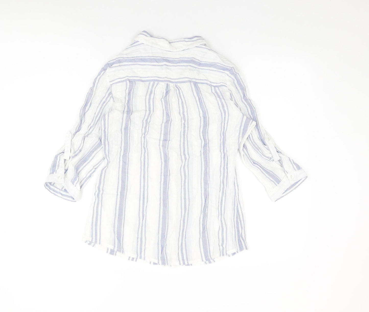 Isle Essentials Womens White Striped Cotton Basic Button-Up Size 10 Collared