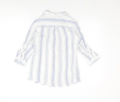 Isle Essentials Womens White Striped Cotton Basic Button-Up Size 10 Collared