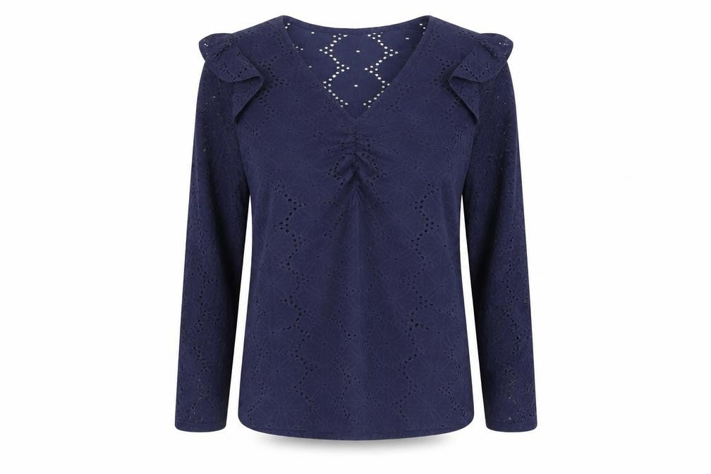 Khost Womens Blue Floral Polyester Basic T-Shirt Size 8 V-Neck