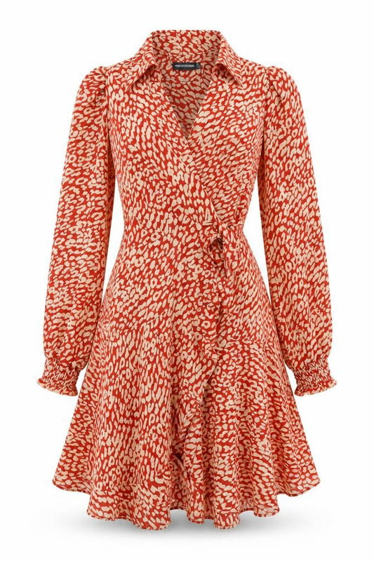 PRETTYLITTLETHING Womens Red Animal Print Polyester Wrap Dress Size 4 V-Neck Tie