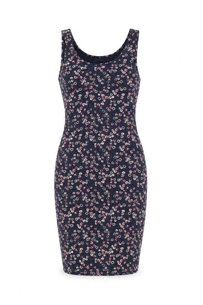 Dou Womens Blue Floral Cotton Bodycon Size S Round Neck Pullover