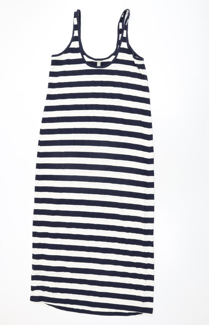 Back view of ASOS women’s white striped polyester shift, size UK 10, round neck pullover