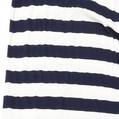 Close-up detail of ASOS women’s white striped polyester shift, size UK 10, round neck pullover