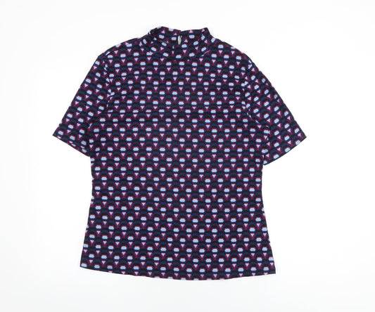 Very Womens Blue Geometric Polyester Basic T-Shirt Size 12 Round Neck