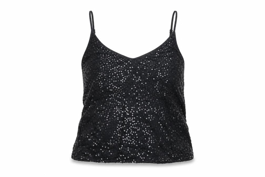 H&M Womens Black Polyamide Basic T-Shirt Size 8 V-Neck - Sequins