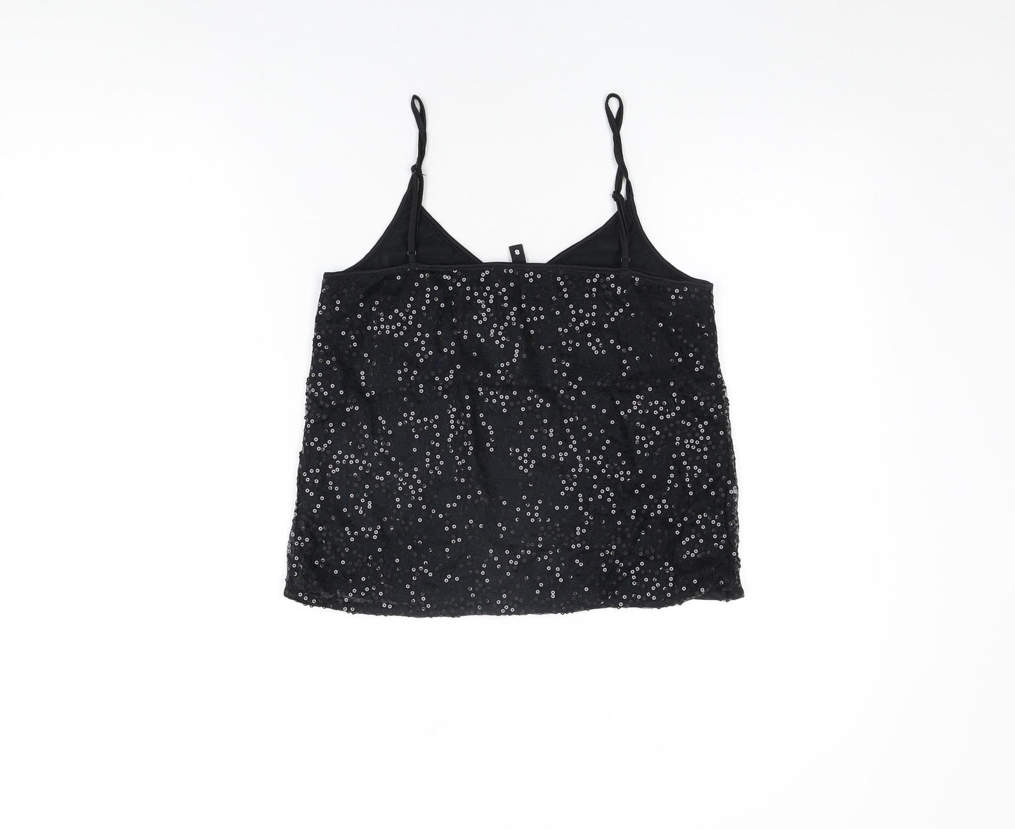 H&M Womens Black Polyamide Basic T-Shirt Size 8 V-Neck - Sequins