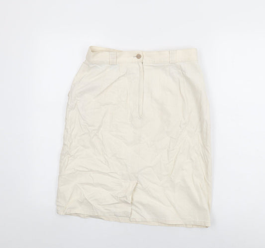 St Michael Womens Ivory Cotton Straight & Pencil Skirt Size 14 Zip