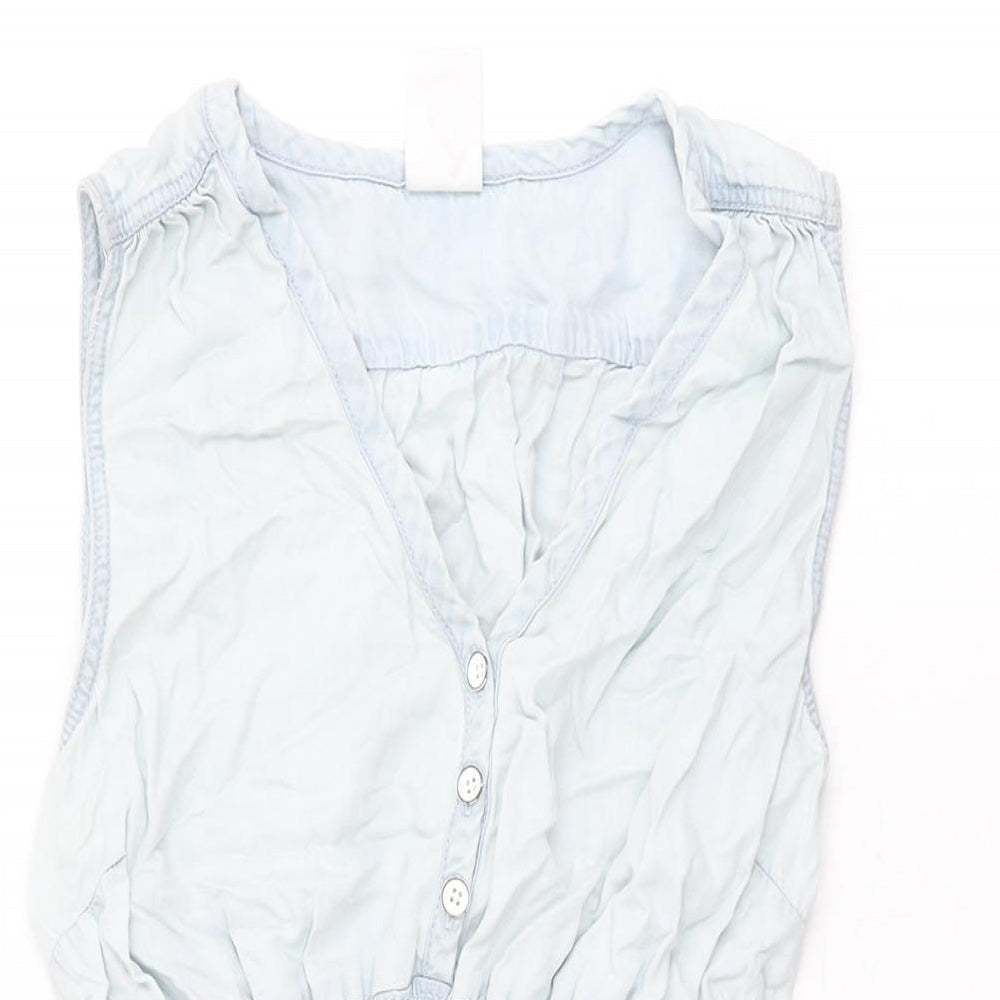 H&M Womens Blue Lyocell Shift Size S V-Neck Button