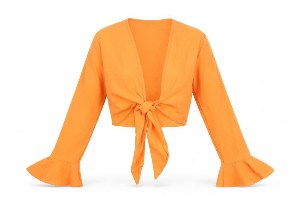 PRETTYLITTLETHING Womens Orange Polyester Cropped Blouse Size 10 V-Neck