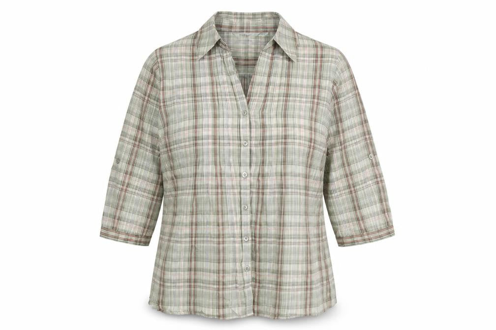 EWM Womens Green Plaid Cotton Basic Button-Up Size 14 Collared