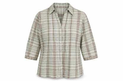 EWM Womens Green Plaid Cotton Basic Button-Up Size 14 Collared