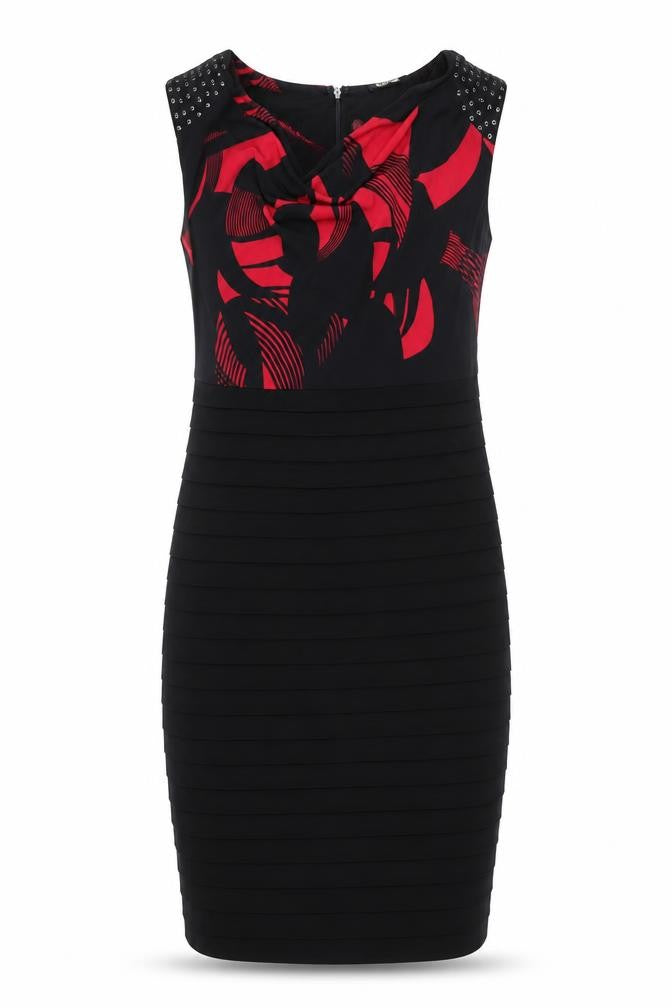 GOLD Womens Black Geometric Polyester Bodycon Size 14 Cowl Neck Zip
