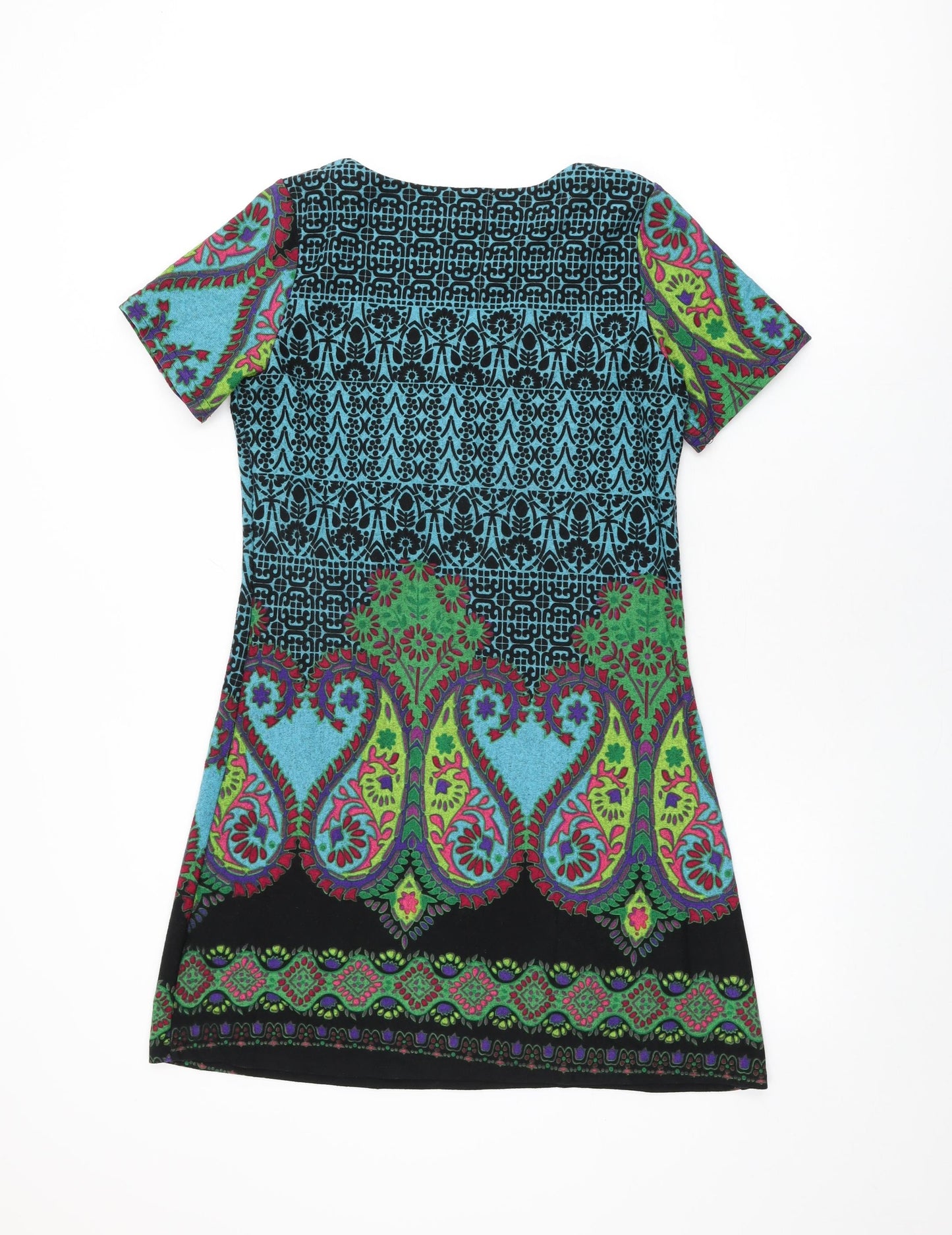 Purplish Womens Blue Geometric Polyester Shift Size S Round Neck Pullover