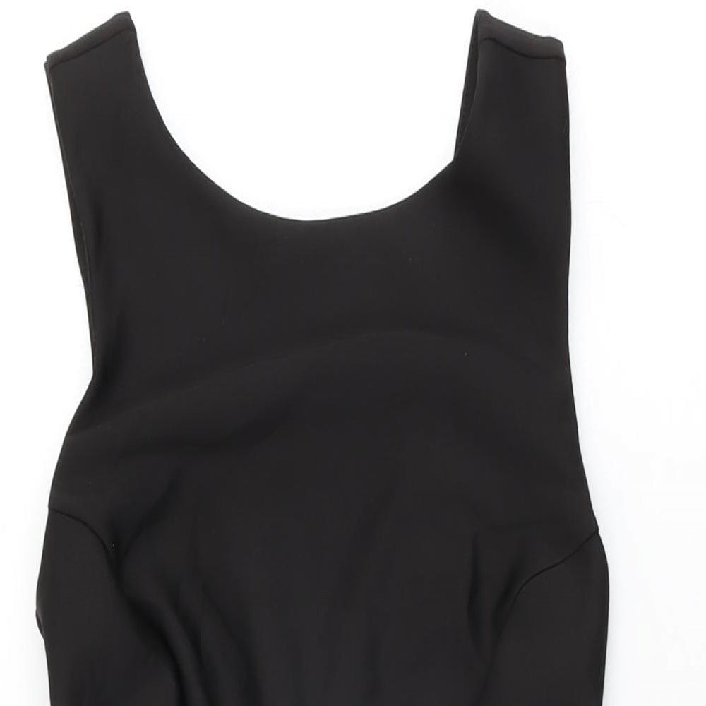 Topshop Womens Black Polyester Bodycon Size 6 Round Neck Zip - Frill Detail