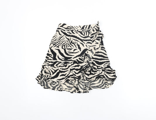 NEXT Girls Ivory Animal Print Viscose Mini Skirt Size 5 Years Regular Pull On