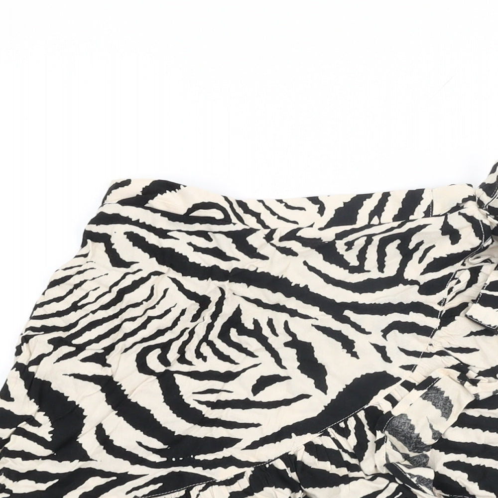 NEXT Girls Ivory Animal Print Viscose Mini Skirt Size 5 Years Regular Pull On