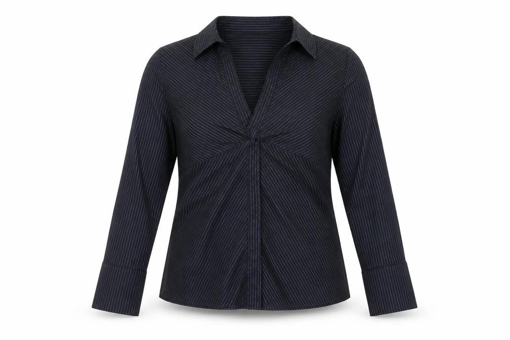 E-vie Womens Black Striped Cotton Basic T-Shirt Size 16 Collared