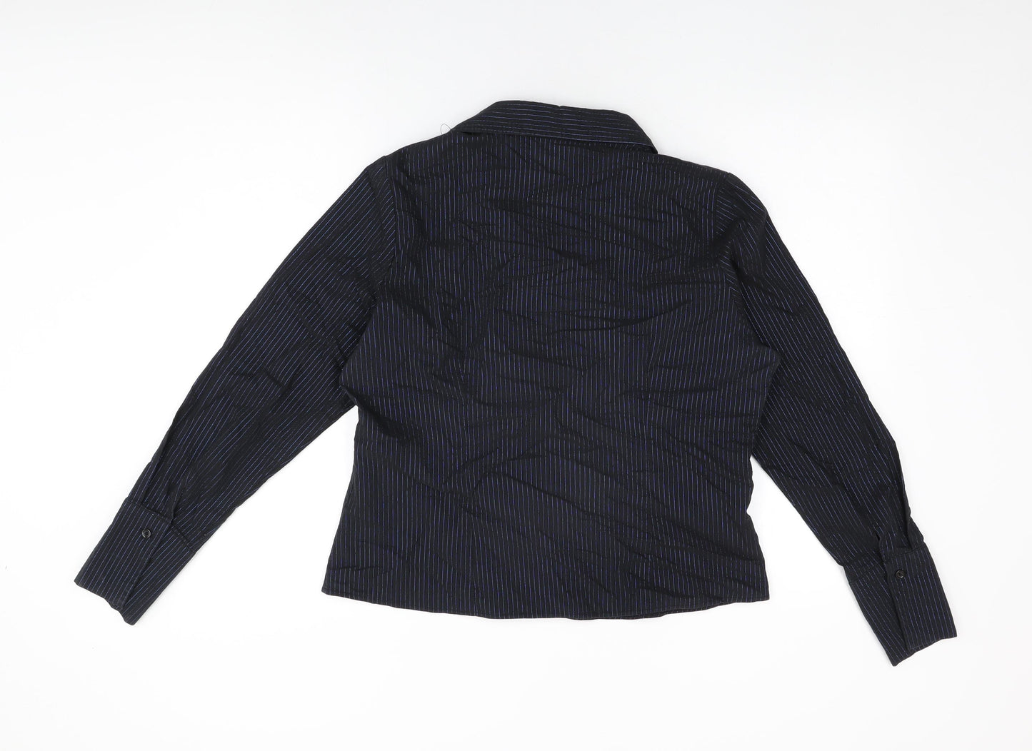 E-vie Womens Black Striped Cotton Basic T-Shirt Size 16 Collared