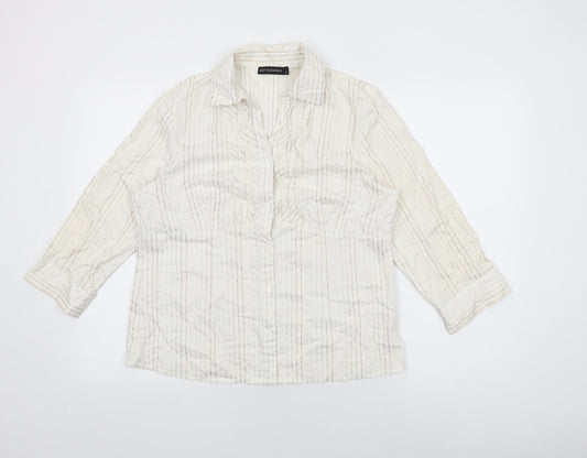 Just Elegance Womens White Striped Cotton Basic Button-Up Size 16 Collared