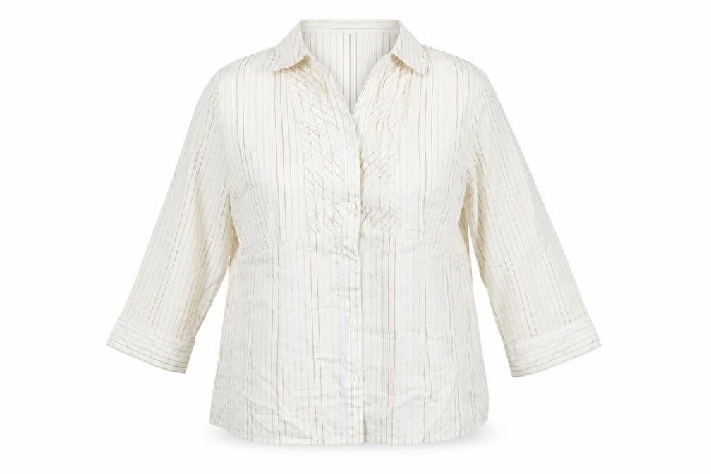 Just Elegance Womens White Striped Cotton Basic Button-Up Size 16 Collared