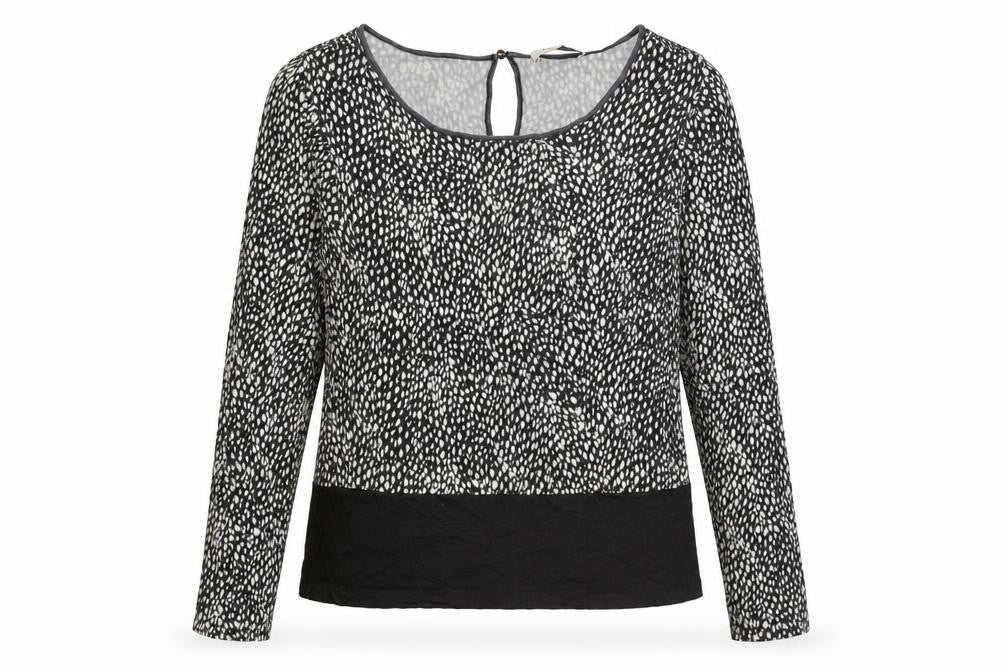 Oasis Womens Black Geometric Viscose Basic T-Shirt Size L Round Neck