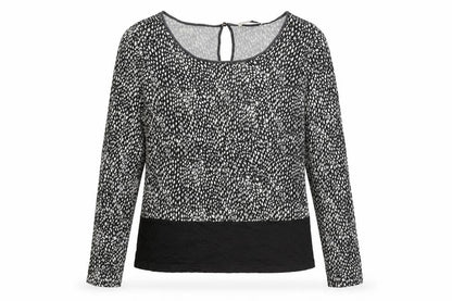 Oasis Womens Black Geometric Viscose Basic T-Shirt Size L Round Neck